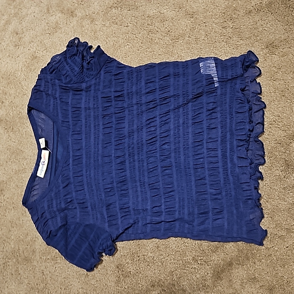 Blue see-through top with built-in undershirt